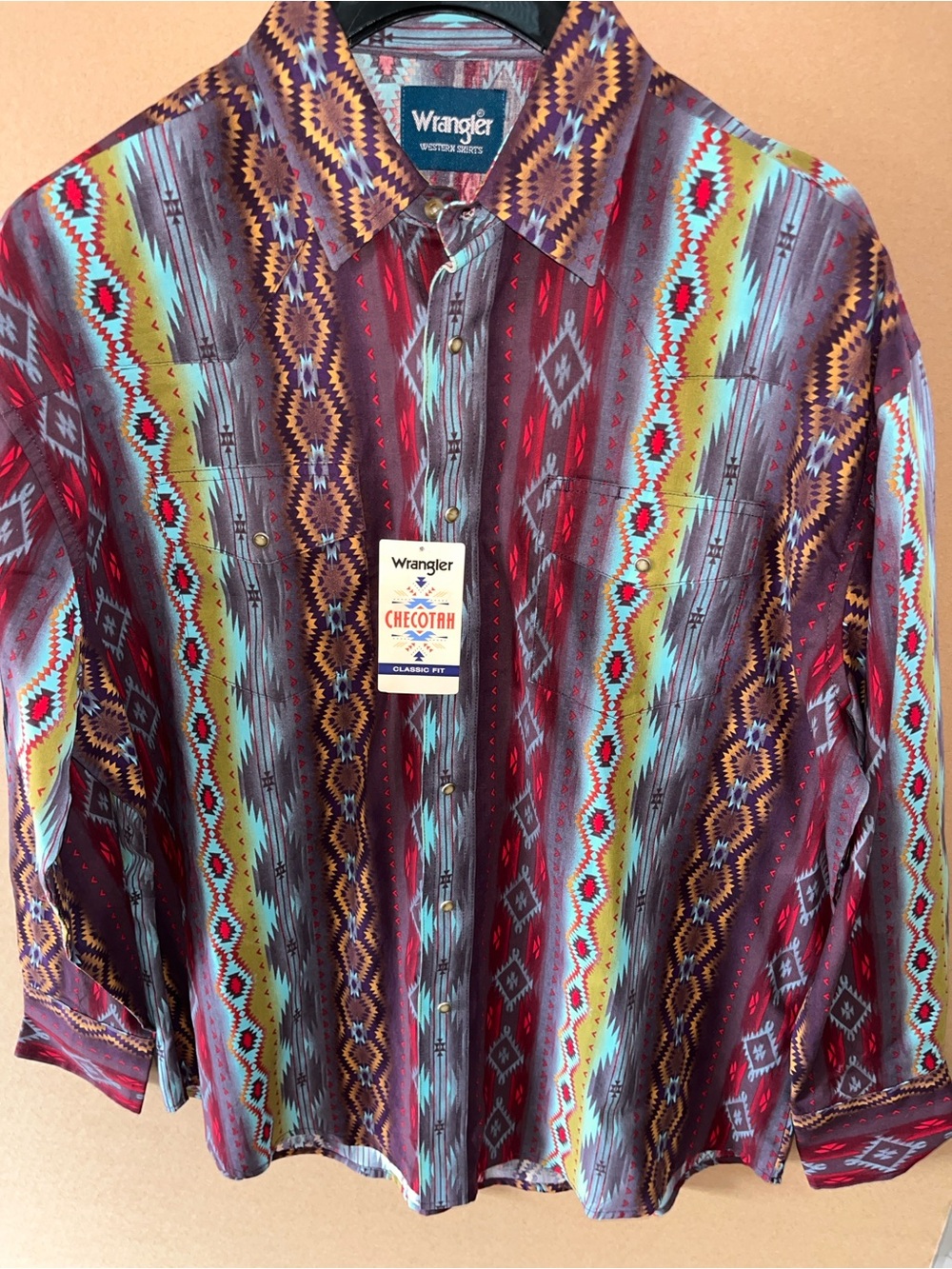 NWT Wrangler Checotah Southwestern Aztec Print Longsleeve Pearl Snap Sz XL NEW